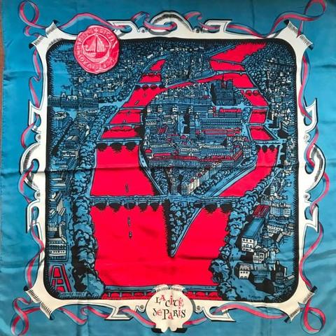 A variation of the Hermès scarf `Paris la cité ` first edited in 1950 by `Hugo Grygkar`