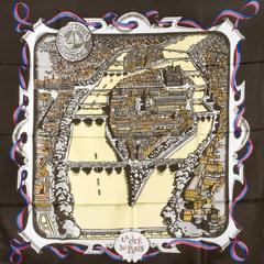 A variation of the Hermès scarf `Paris la cité ` first edited in 1950 by `Hugo Grygkar`