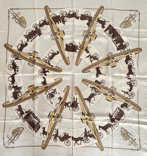 A variation of the Hermès scarf `Paris qui roule ` first edited in 1951 by `Hugo Grygkar`