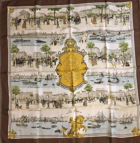 A variation of the Hermès scarf `Paris-London ` first edited in 1966 by `Philippe Ledoux`