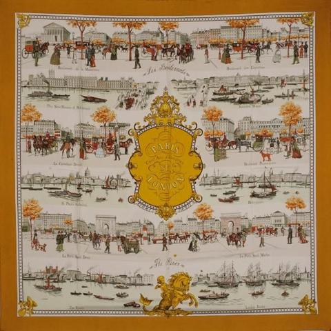 A variation of the Hermès scarf `Paris-London ` first edited in 1966 by `Philippe Ledoux`