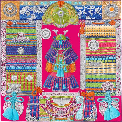 A variation of the Hermès scarf `Parures des samouraïs` first edited in 2017 by `Aline Honoré`