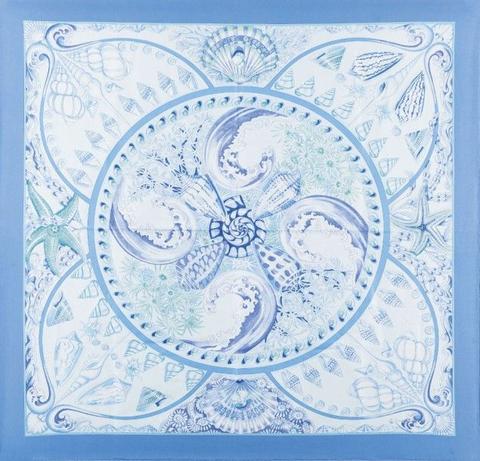 A variation of the Hermès scarf `Parures océanes  ` first edited in 2005 by `Laurence Bourthoumieux`