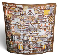 Hermès La Patisserie Française scarf in brown by Pierre Marie, 2019