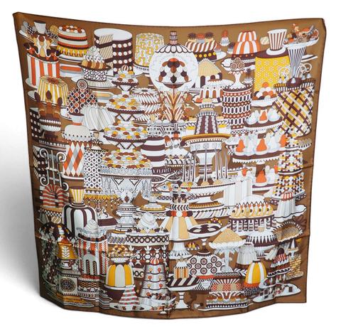 Hermès La Patisserie Française scarf in brown by Pierre Marie, 2019