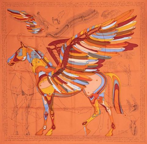 A variation of the Hermès scarf `Le pégase d'hermès ` first edited in 2011 by `Christian Renonciat`