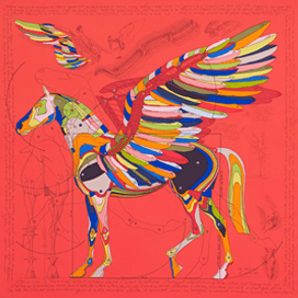 A variation of the Hermès scarf `Le pégase d'hermès` first edited in 2011 by `Christian Renonciat`