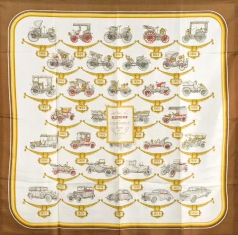 A variation of the Hermès scarf `Petite histoire de l'automobile ` first edited in 1955 by `Hugo Grygkar`