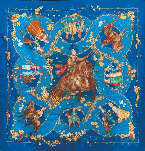A variation of the Hermès scarf `Les petits princes ` first edited in 2001 by `Catherine Baschet`