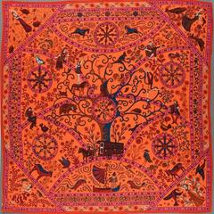 A variation of the Hermès scarf `Peuple du vent ` first edited in 2009 by `Christine Henry`