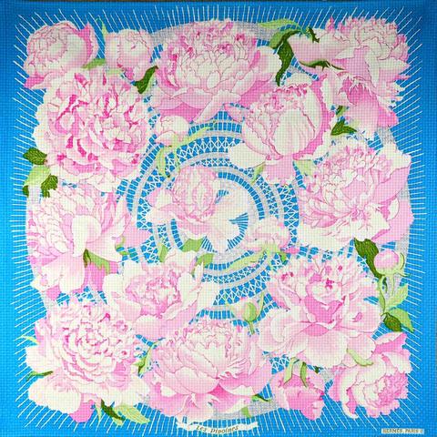 A variation of the Hermès scarf `Les pivoines ` first edited in 1977 by `Christiane Vauzelles`