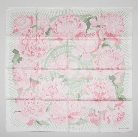 A variation of the Hermès scarf `Les pivoines ` first edited in 1977 by `Christiane Vauzelles`
