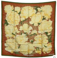 Hermès Les Pivoines scarf in orange by Christiane Vauzelles, 1977