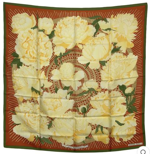 Hermès Les Pivoines scarf in orange by Christiane Vauzelles, 1977