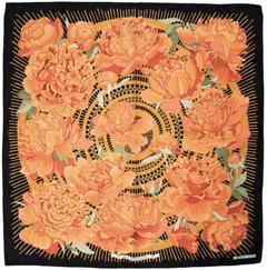 Hermès Les Pivoines scarf in black by Christiane Vauzelles, 1977