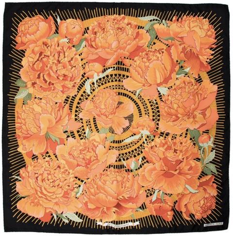 Hermès Les Pivoines scarf in black by Christiane Vauzelles, 1977