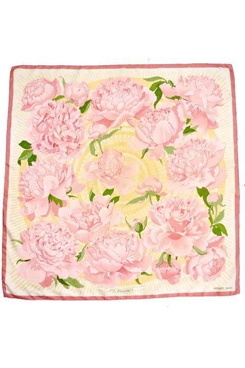 Hermès Les Pivoines scarf in pink by Christiane Vauzelles, 1977