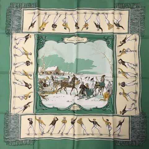 A variation of the Hermès scarf `Les plaisirs du froid ` first edited in 1955 by `Hugo Grygkar`