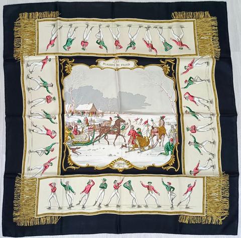 A variation of the Hermès scarf `Les plaisirs du froid` first edited in 1955 by `Hugo Grygkar`