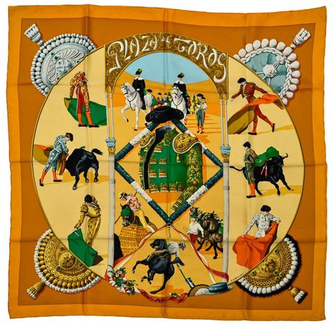 A variation of the Hermès scarf `Plaza de toros ` first edited in 1993 by `Hubert de Watrigant`