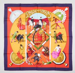 A variation of the Hermès scarf `Plaza de toros ` first edited in 1993 by `Hubert de Watrigant`