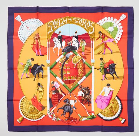 A variation of the Hermès scarf `Plaza de toros ` first edited in 1993 by `Hubert de Watrigant`