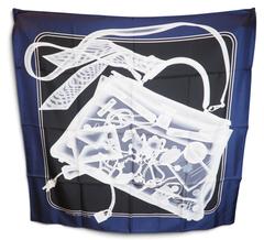 Hermès Please Check-In scarf in blue by Dimitri Rybaltchenko, 2009