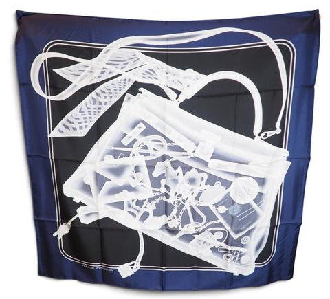 Hermès Please Check-In scarf in blue by Dimitri Rybaltchenko, 2009