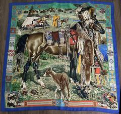 A variation of the Hermès scarf `Les plumes de l'ouest ou cheyennes` first edited in 1993 by `Kermit Oliver`