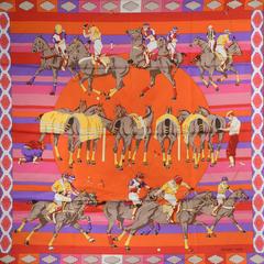 A variation of the Hermès scarf `Les poneys de polo ` first edited in 2010 by `Hubert de Watrigant`