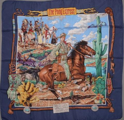 A variation of the Hermès scarf `The pony express ` first edited in 1993 by `Kermit Oliver`