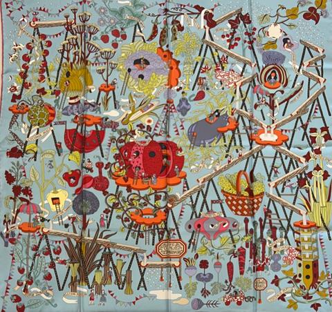 A variation of the Hermès scarf `Le potager extraordinaire ` first edited in 2014 by `Pierre Marie`