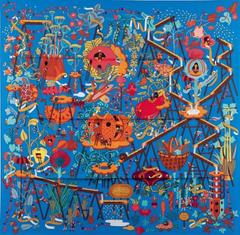 A variation of the Hermès scarf `Le potager extraordinaire ` first edited in 2014 by `Pierre Marie`