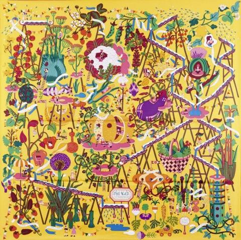 A variation of the Hermès scarf `Le potager extraordinaire ` first edited in 2014 by `Pierre Marie`