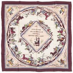 A variation of the Hermès scarf `Pour éviter les accidents de voitures restez chez vous ` first edited in 1946 by `Hugo Grygkar`