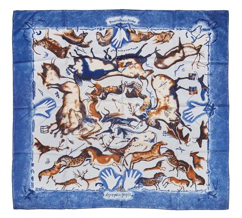 A variation of the Hermès scarf `Premières mains ` first edited in 2002 by `Zoè Pauwels`