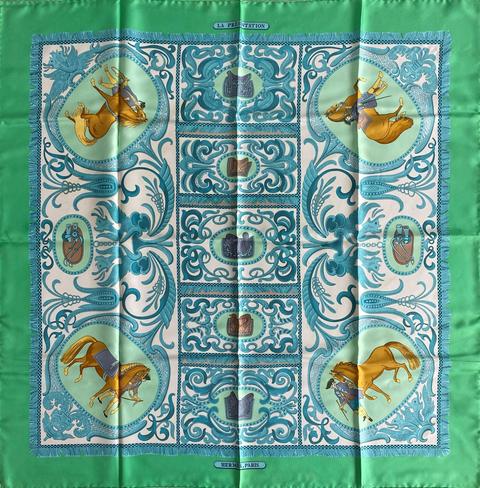 A variation of the Hermès scarf `La présentation` first edited in 1978 by `Christiane Vauzelles`