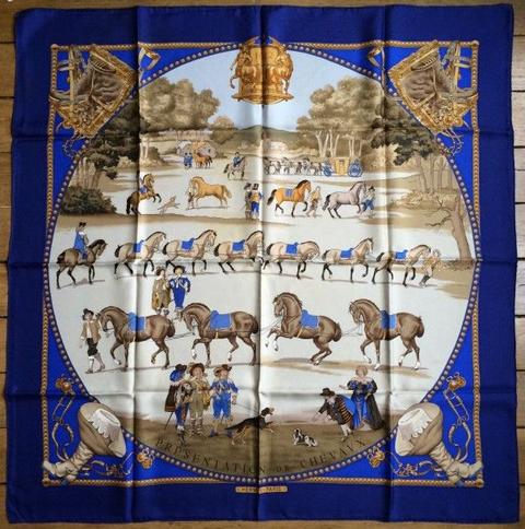 A variation of the Hermès scarf `Présentation de chevaux` first edited in 1970 by `Philippe Ledoux`