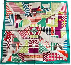 A variation of the Hermès scarf `Promenade au faubourg` first edited in 2013 by `Nigel Peake`