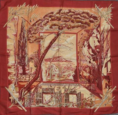 A variation of the Hermès scarf `Promenade au pays de cézanne` first edited in 2009 by `Laurence Bourthoumieux`