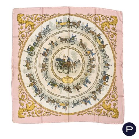 Hermès Promenade de Longchamps scarf in pink by Philippe Ledoux, 1965