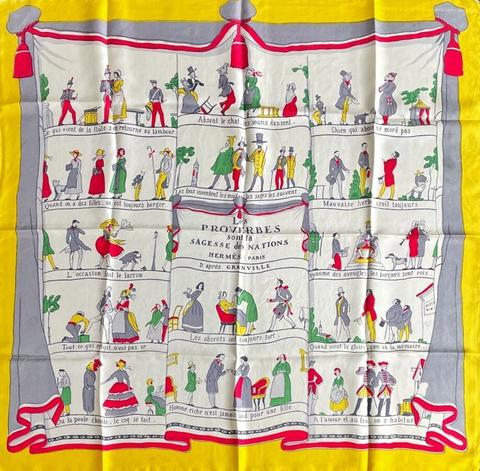 A variation of the Hermès scarf `Les proverbes sont la sagesse des nations ` first edited in 1947 by `Hugo Grygkar`