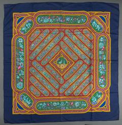 Hermès Qalamdan scarf in blue by Catherine Baschet, 1990