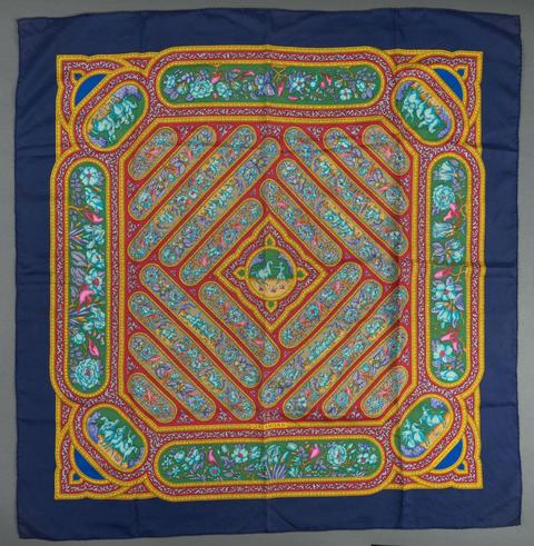 Hermès Qalamdan scarf in blue by Catherine Baschet, 1990