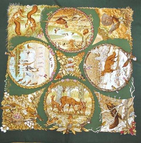 A variation of the Hermès scarf `Les quatre saisons ` first edited in 1994 by `Robert Dallet`