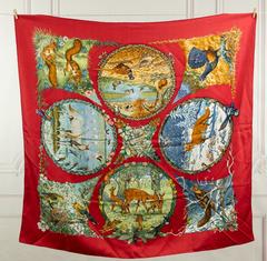 Hermès Les Quatre Saisons scarf in red by Robert Dallet, 1994