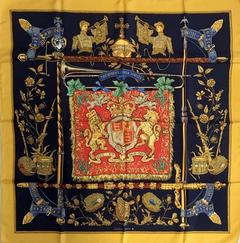 A variation of the Hermès scarf `Queen ( dieu et mon droit ) ` first edited in 1961 by `Françoise De La Perriere`