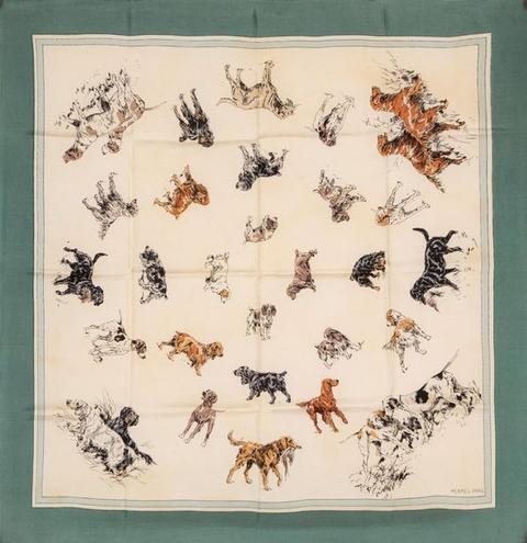 A variation of the Hermès scarf `Race de chiens de chasse II` first edited in 1951 by `Reille Karl`