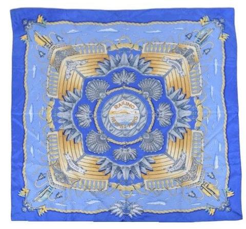 Hermès Railing scarf in blue by Joachim Metz, 1998