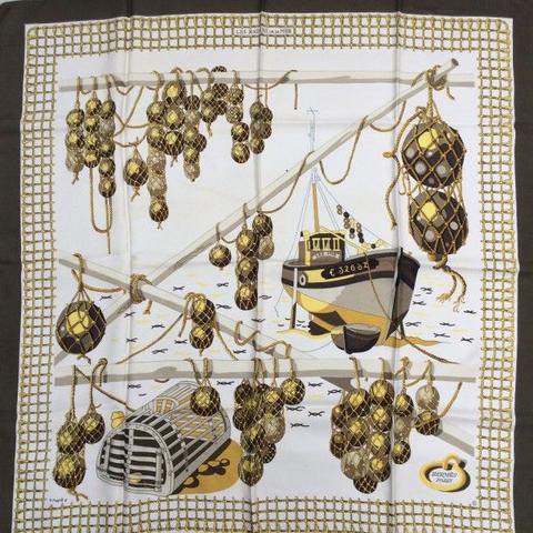 A variation of the Hermès scarf `Les raisins de la mer ` first edited in 1967 by `Pierre Péron`